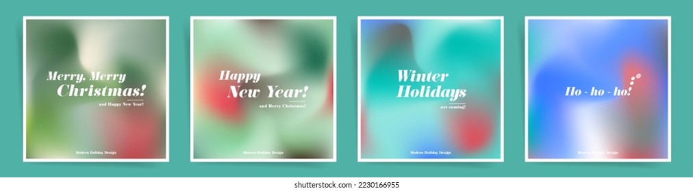 Gradient Christmas and New year square backgrounds. Vector blurry templates for posters, posts and invitations. Modern minimal design with copy space for promotion and sale text.
