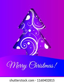 Gradient Christmas tree banner. Vector holiday card