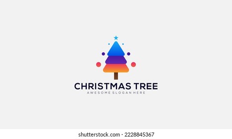 Gradient Christmas tree icon logo design vector template