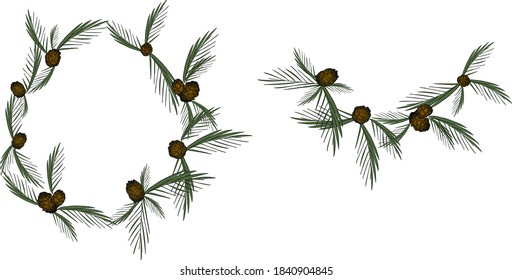 Gradient Christmas wreath with pine branches and cones