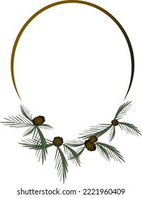 Gradient Christmas wreath with pine branches and cones for New Year and Christmas greeting card