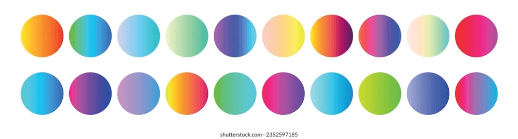 Gradient circle in blue and round color shades, neon and purple sphere palette. button and ball elements. Flat vector illustrations isolated in background.