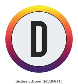 Gradient Circle with Bold : A vibrant circular graphic with a smooth yellow to purple gradient framing a prominent black Capital letter D on a light gray center. Ideal for initial concepts