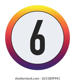 Gradient Circle with Bold : A vibrant circular graphic with a smooth yellow to purple gradient framing a prominent black Number 6 on a light gray center. Ideal for initial concepts