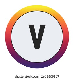 Gradient Circle with Bold : A vibrant circular graphic with a smooth yellow to purple gradient framing a prominent black Lowercase letter v on a light gray center. Ideal for initial concepts