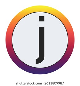 Gradient Circle with Bold : A vibrant circular graphic with a smooth yellow to purple gradient framing a prominent black Lowercase letter j on a light gray center. Ideal for initial concepts