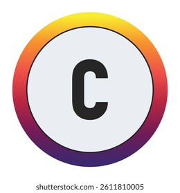 Gradient Circle with Bold : A vibrant circular graphic with a smooth yellow to purple gradient framing a prominent black Lowercase letter c on a light gray center. Ideal for initial concepts