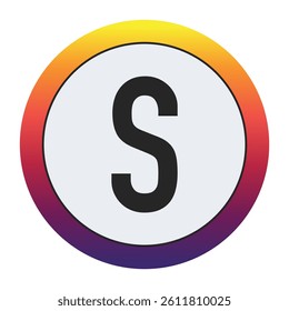 Gradient Circle with Bold : A vibrant circular graphic with a smooth yellow to purple gradient framing a prominent black Capital letter S on a light gray center. Ideal for initial concepts