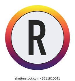 Gradient Circle with Bold : A vibrant circular graphic with a smooth yellow to purple gradient framing a prominent black Capital letter R on a light gray center. Ideal for initial concepts