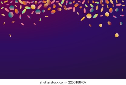 Gradient Circle Carnival Purple Background. Rainbow Celebration Dust Invitation. Invitation Pattern. Colorful Transparent Postcard.