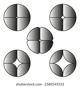 Gradient circle design. Abstract symmetric pattern. Black and gray tones. Circular geometric art.