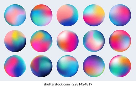 Gradient circle set, holographic vibrant round icon. Multicolor buttons can be used in banner, social media, web, as design element.