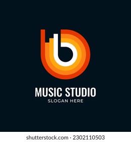 Gradient circle shape with music notes negative space. Music logo vector design