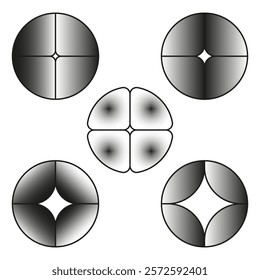 Gradient circle shapes. Abstract symmetric design. Black and white tones. Geometric vector pattern.