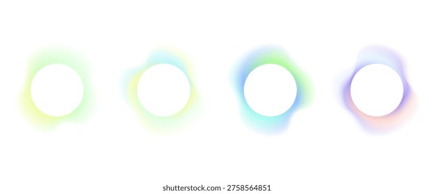 Gradient circles background, color gradation with halftone effect. Vibrant design colorful swirls. Gradient blur circle pattern with grain dots design. Rainbow rgb color spectrum. Vector illustration

