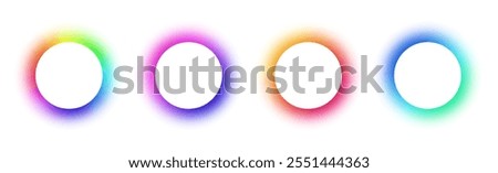 Gradient circles background, color gradation with halftone effect. Vibrant design colorful swirls. Gradient blur circle pattern with grain dots design. Rainbow rgb color spectrum. Vector illustration