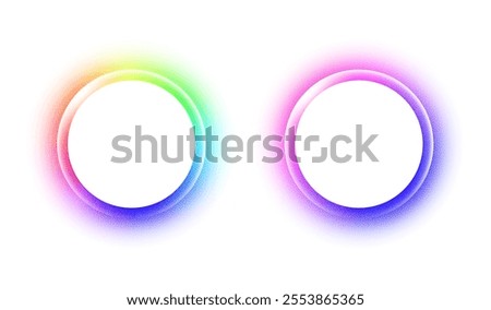 Gradient circles background, color gradation with halftone effect. Vibrant design colorful swirls. Gradient blur circle pattern with grain dots design. Rainbow rgb color spectrum. Vector illustration