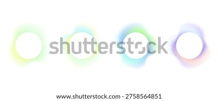 Gradient circles background, color gradation with halftone effect. Vibrant design colorful swirls. Gradient blur circle pattern with grain dots design. Rainbow rgb color spectrum. Vector illustration

