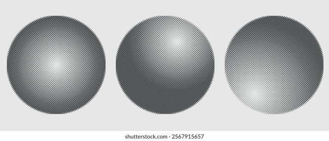 Gradient from the circles. Black circle halftone vector design elements set isolated. circular round halftone black dot pattern vector set