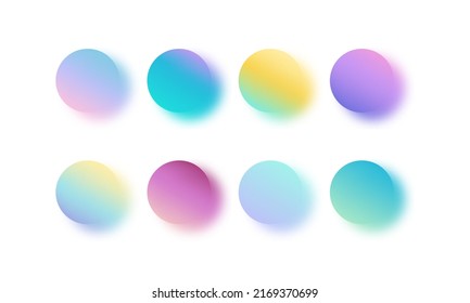Gradient circles with colorful shadow. Abstract vector elements. Blurred watercolour brush samples