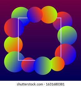 Gradient circles frame in modern colours. White neon line. Trendy futuristic style