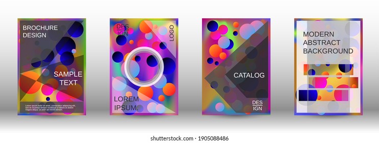 Gradient circles on a holographic background. A set of modern abstract covers. Future futuristic template with abstract balls for design of banner, poster, booklet, report, magazine.