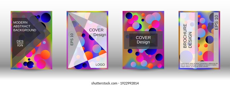Gradient circles on a holographic background. A set of modern abstract covers. Future futuristic template with abstract balls for design of banner, poster, booklet, report, magazine.