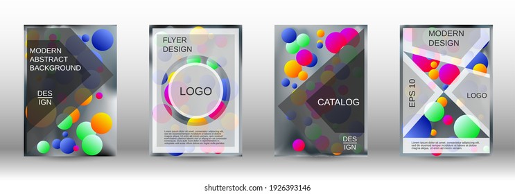 Gradient circles on a holographic background. A set of modern abstract covers. Future futuristic template with abstract balls for design of banner, poster, booklet, report, magazine.