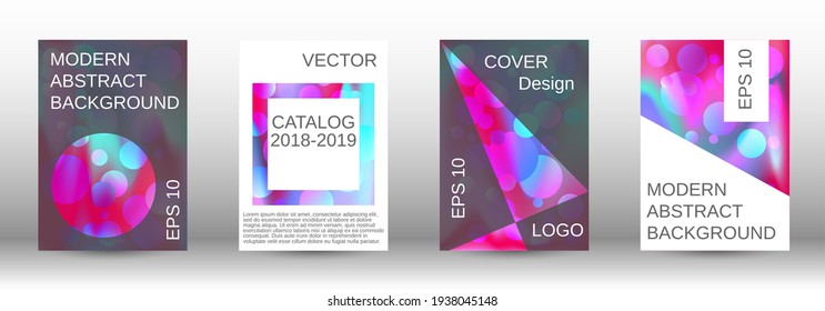 Gradient circles on a holographic background. A set of modern abstract covers. Future futuristic template with abstract balls for design of banner, poster, booklet, report, magazine.
