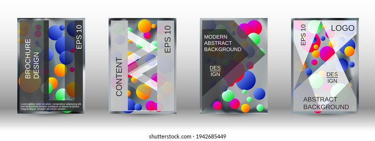 Gradient circles on a holographic background. A set of modern abstract covers. Future futuristic template with abstract balls for design of banner, poster, booklet, report, magazine.