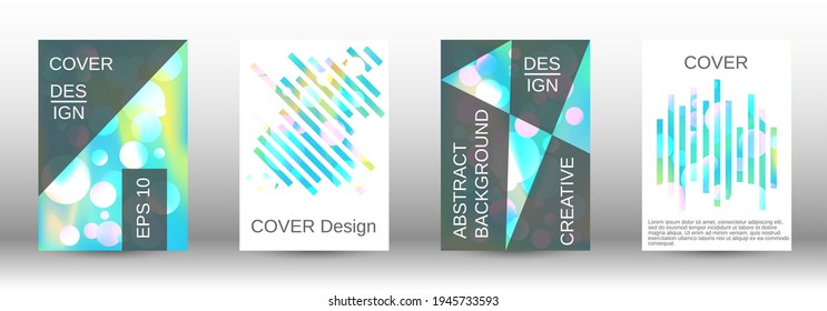 Gradient circles on a holographic background. A set of modern abstract covers. Future futuristic template with abstract balls for design of banner, poster, booklet, report, magazine.