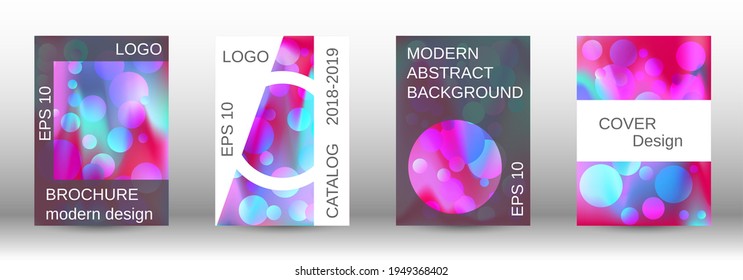 Gradient circles on a holographic background. A set of modern abstract covers. Future futuristic template with abstract balls for design of banner, poster, booklet, report, magazine.