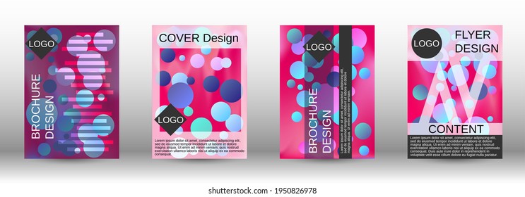 Gradient circles on a holographic background. A set of modern abstract covers. Future futuristic template with abstract balls for design of banner, poster, booklet, report, magazine.