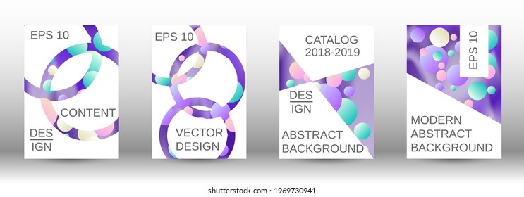 Gradient circles on a holographic background. A set of modern abstract covers. Future futuristic template with abstract balls for design of banner, poster, booklet, report, magazine.