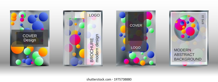 Gradient circles on a holographic background. A set of modern abstract covers. Future futuristic template with abstract balls for design of banner, poster, booklet, report, magazine.