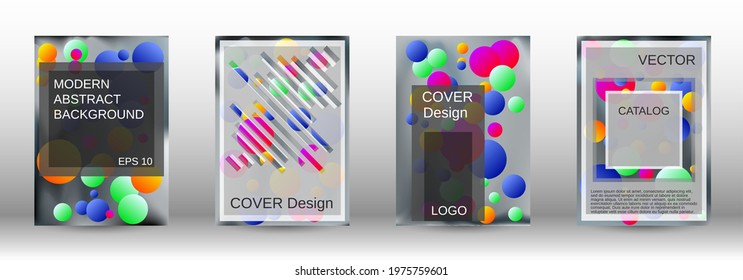 Gradient circles on a holographic background. A set of modern abstract covers. Future futuristic template with abstract balls for design of banner, poster, booklet, report, magazine.