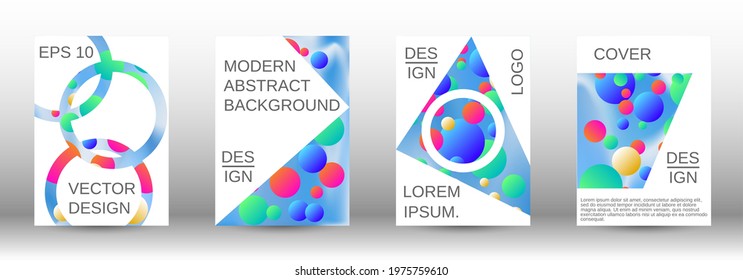 Gradient circles on a holographic background. A set of modern abstract covers. Future futuristic template with abstract balls for design of banner, poster, booklet, report, magazine.