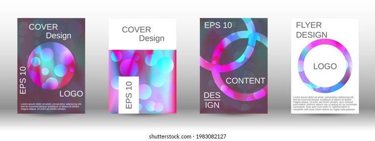Gradient circles on a holographic background. A set of modern abstract covers. Future futuristic template with abstract balls for design of banner, poster, booklet, report, magazine.