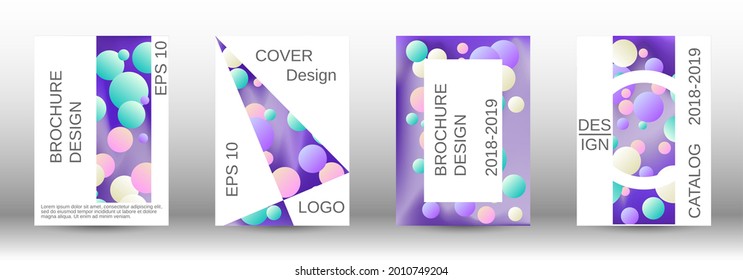 Gradient circles on a holographic background. A set of modern abstract covers. Future futuristic template with abstract balls for design of banner, poster, booklet, report, magazine.