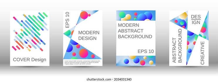 Gradient circles on a holographic background. A set of modern abstract covers. Future futuristic template with abstract balls for design of banner, poster, booklet, report, magazine.