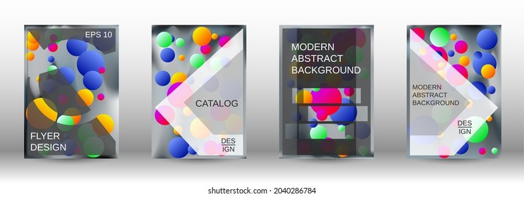 Gradient circles on a holographic background. A set of modern abstract covers. Future futuristic template with abstract balls for design of banner, poster, booklet, report, magazine.