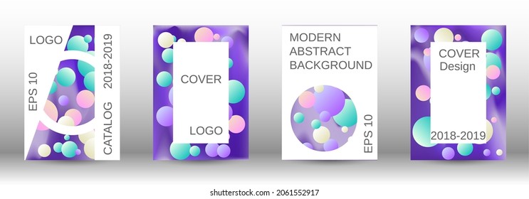 Gradient circles on a holographic background. A set of modern abstract covers. Future futuristic template with abstract balls for design of banner, poster, booklet, report, magazine.