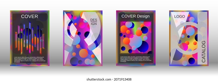 Gradient circles on a holographic background. A set of modern abstract covers. Future futuristic template with abstract balls for design of banner, poster, booklet, report, magazine.