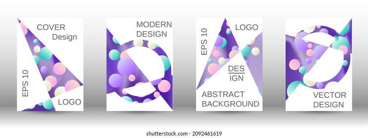 Gradient circles on a holographic background. A set of modern abstract covers. Future futuristic template with abstract balls for design of banner, poster, booklet, report, magazine.