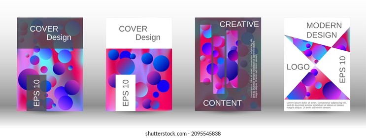 Gradient circles on a holographic background. A set of modern abstract covers. Future futuristic template with abstract balls for design of banner, poster, booklet, report, magazine.