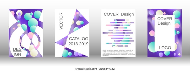 Gradient circles on a holographic background. A set of modern abstract covers. Future futuristic template with abstract balls for design of banner, poster, booklet, report, magazine.