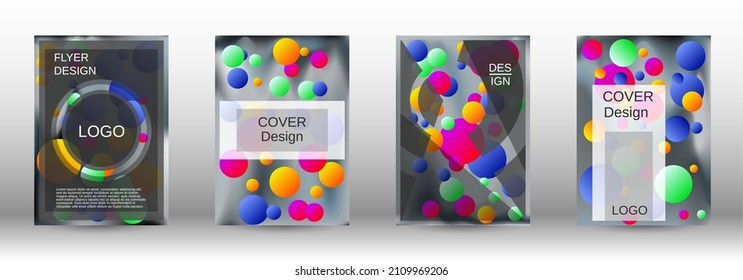 Gradient circles on a holographic background. A set of modern abstract covers. Future futuristic template with abstract balls for design of banner, poster, booklet, report, magazine.