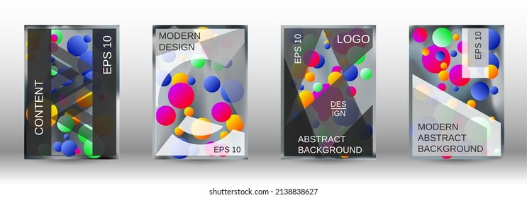 Gradient circles on a holographic background. A set of modern abstract covers. Future futuristic template with abstract balls for design of banner, poster, booklet, report, magazine.