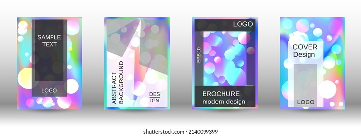 Gradient circles on a holographic background. A set of modern abstract covers. Future futuristic template with abstract balls for design of banner, poster, booklet, report, magazine.