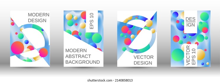 Gradient circles on a holographic background. A set of modern abstract covers. Future futuristic template with abstract balls for design of banner, poster, booklet, report, magazine.